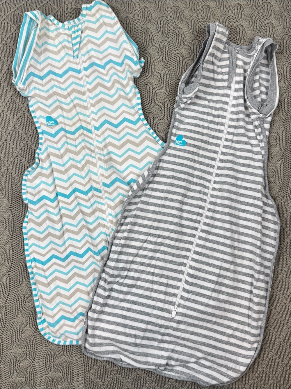 Love to Dream Sleep Sack Bundle of 2  in Teal Chevron & Gray Stripe ~ Medium